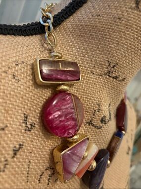 Chico's Multicolor Gemstone Statement Necklace with Gold-Tone Accents